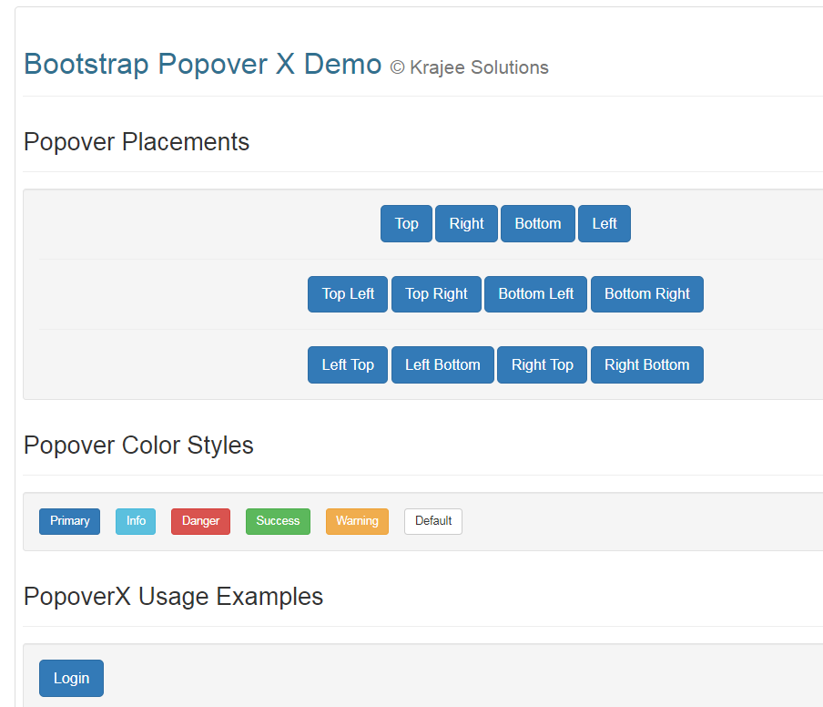 popoverx Version améliorée du contrôle Bootstrap Popover