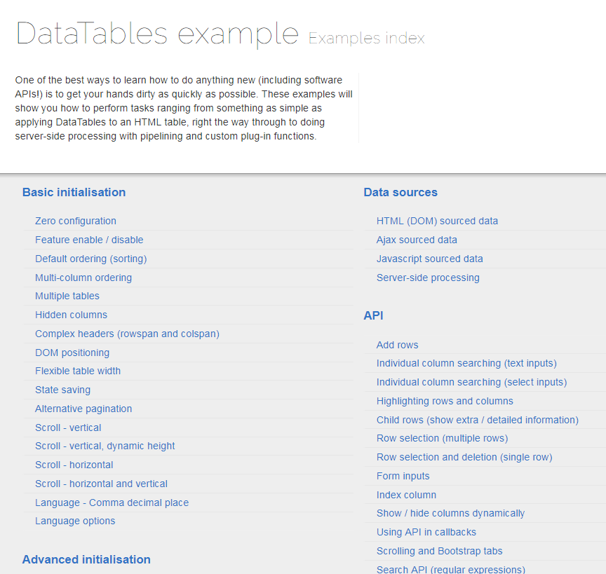 可查找筛选等的Table表单数据处理插件DataTables