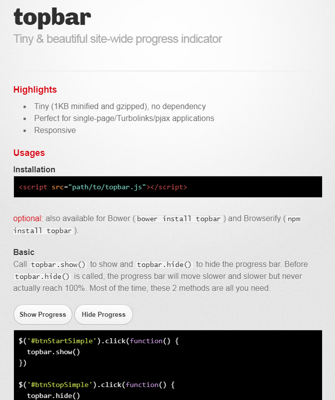 輕量極網站載入進度指示外掛程式topbar.js