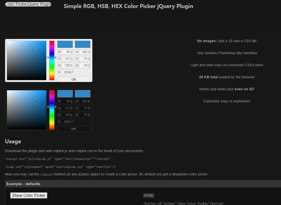 Plugin de sélecteur de couleurs COLPICK