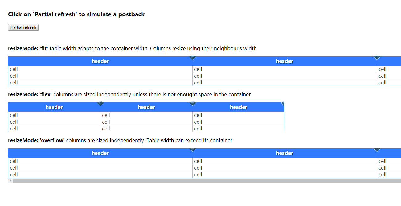 Adjust table width size plug-in colResizable.js