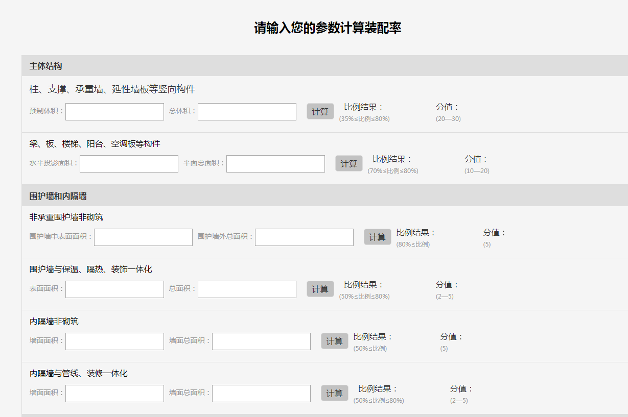 jQuery不同公式计算装配率