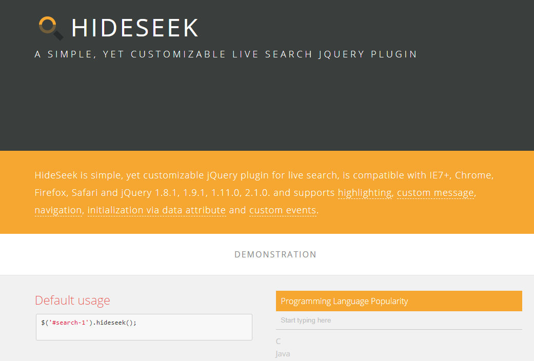自定义实时搜索jQuery 插件HideSeek