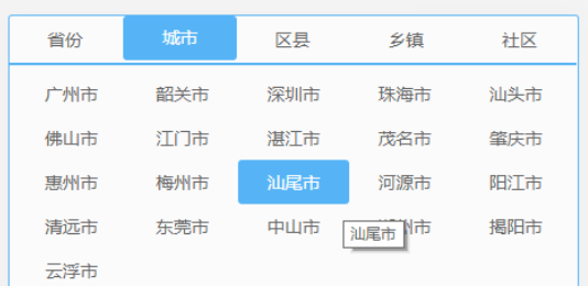 Configurable jQuery address selector showing levels 1 to 5