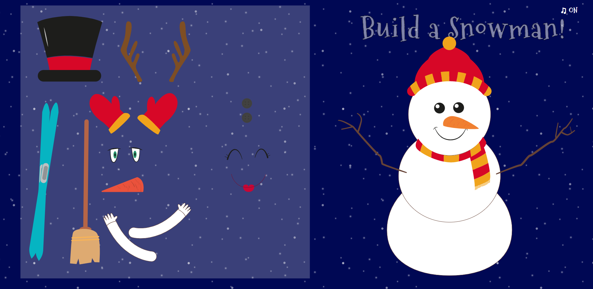 svg drag and drop drawing Christmas snowman animation special effects