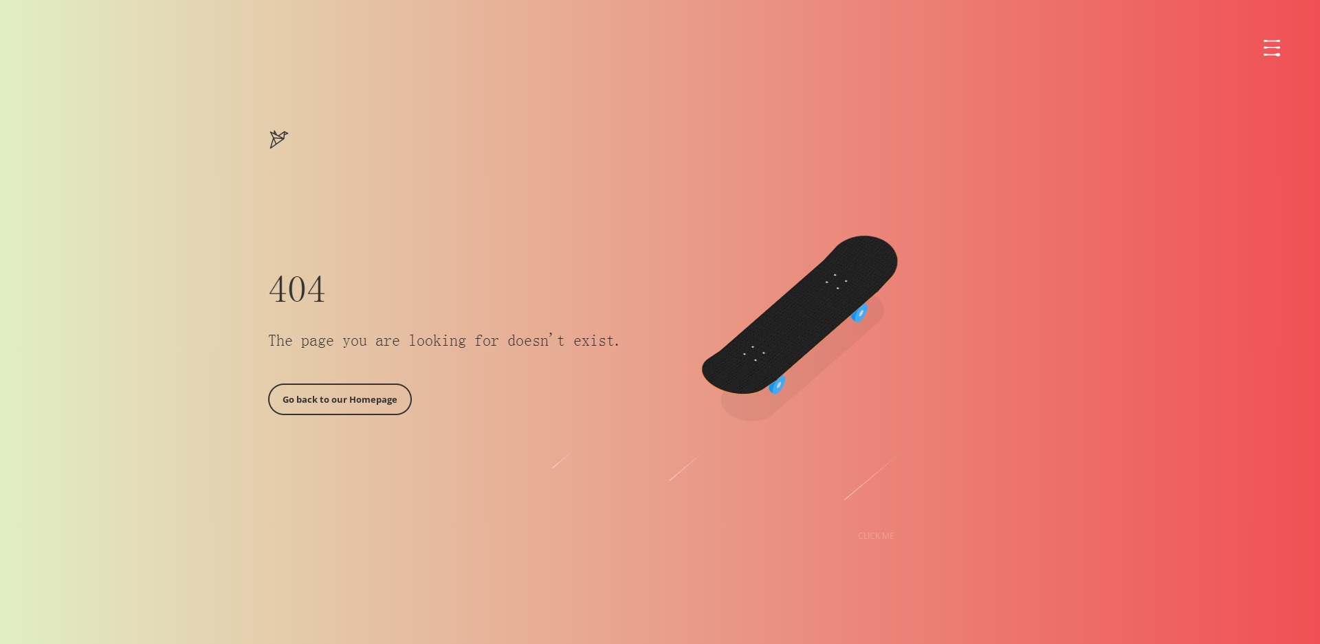 创意滑板动画404错误提示页面