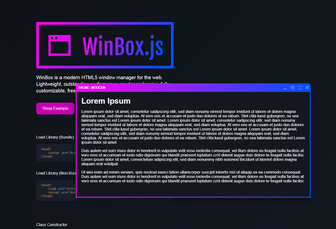 轻量级html5 WinBox.js页面弹窗插件