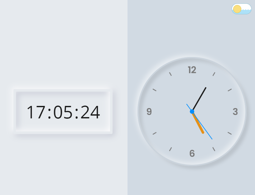 新拟态时钟带黑白背景切换特效