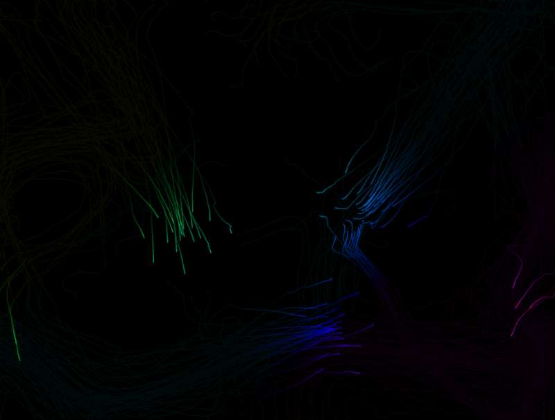 Effets spéciaux d'animation de trajectoire de particules de flocage