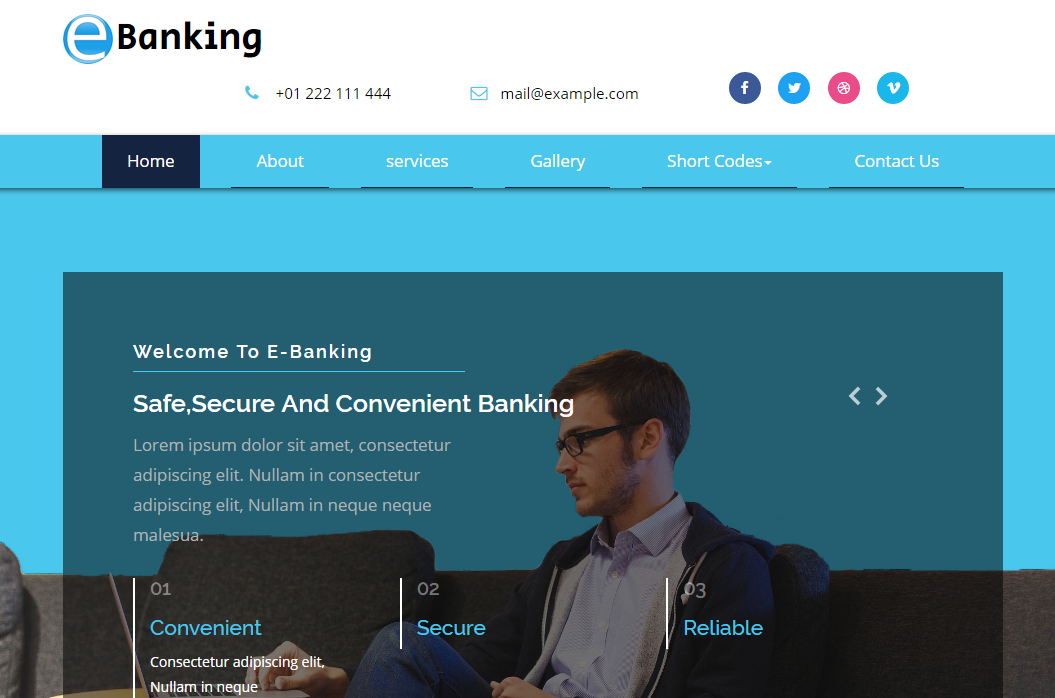 蓝色的电子银行网站模板