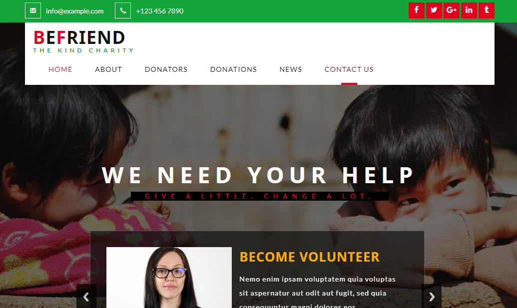救助贫困儿童的彩色网站模板