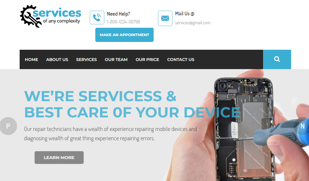 科技蓝手机维修企业前端网站模板