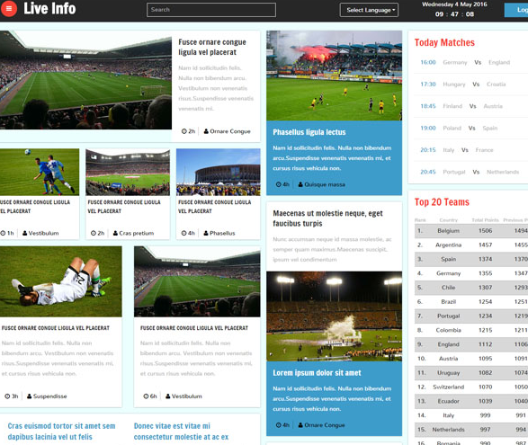 专业的足球赛事直播HTML5网站模板