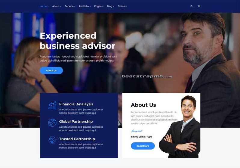 蓝色的商业服务企业网站UI模板