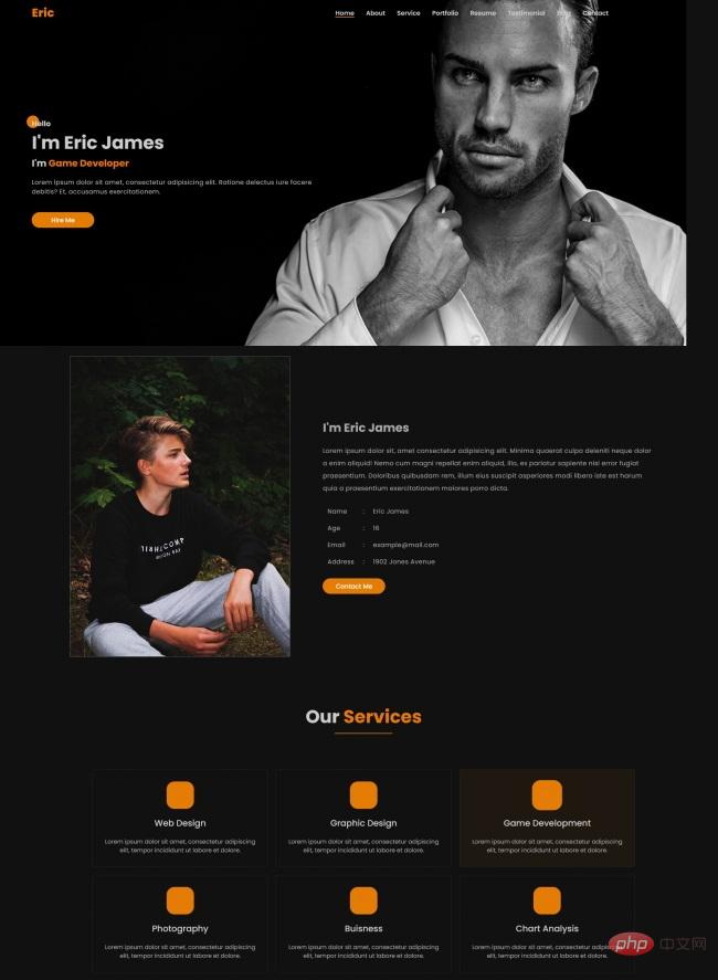 黑色质感设计师个人介绍网页模板