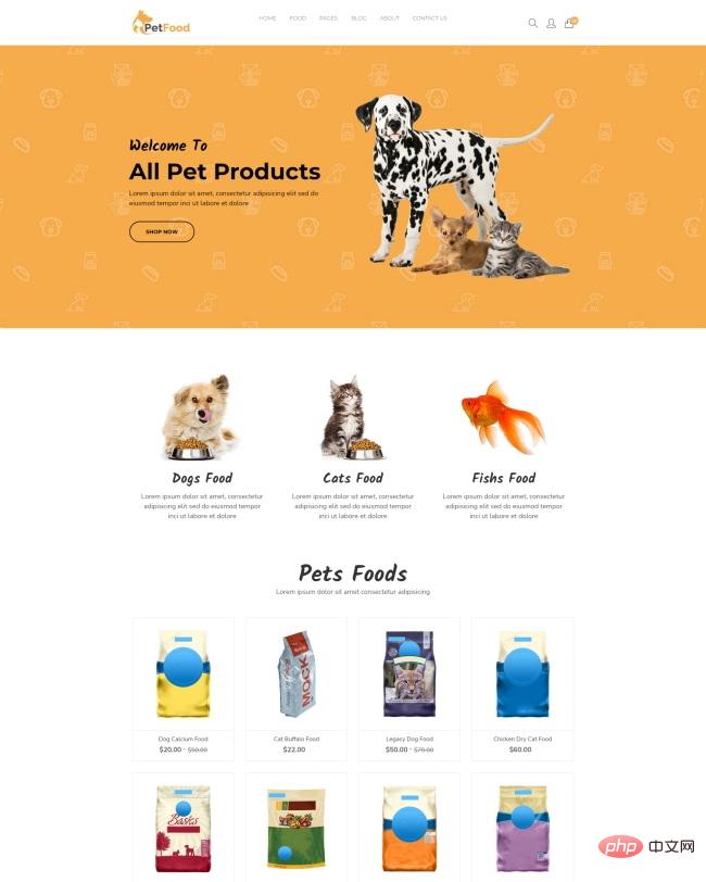 宠物食品宠物店Bootstrap4模板
