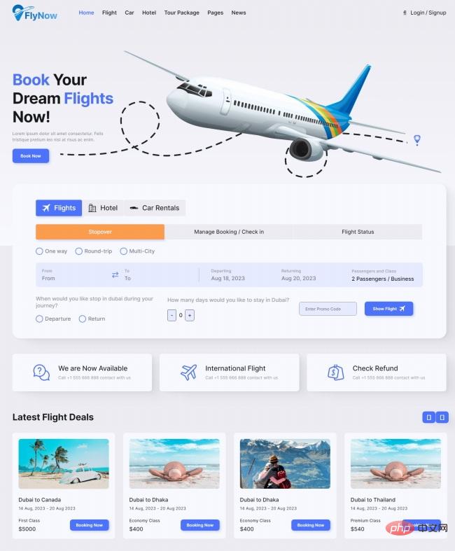 HTML5航空旅行航班预定网站模板