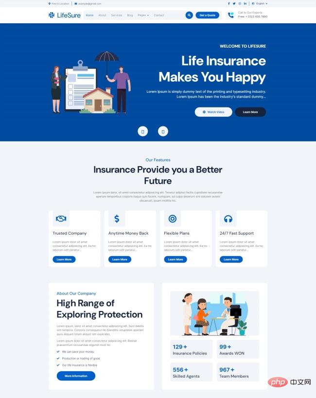 蓝色风格保险服务公司HTML5网站模板