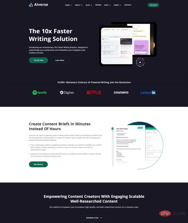 Modern artificial intelligence writing service company website template