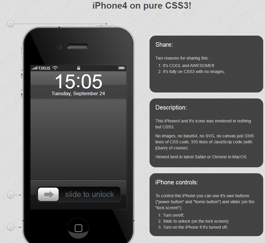 CSS3는 iPhone4 잠금 해제 플러그인을 시뮬레이션합니다.