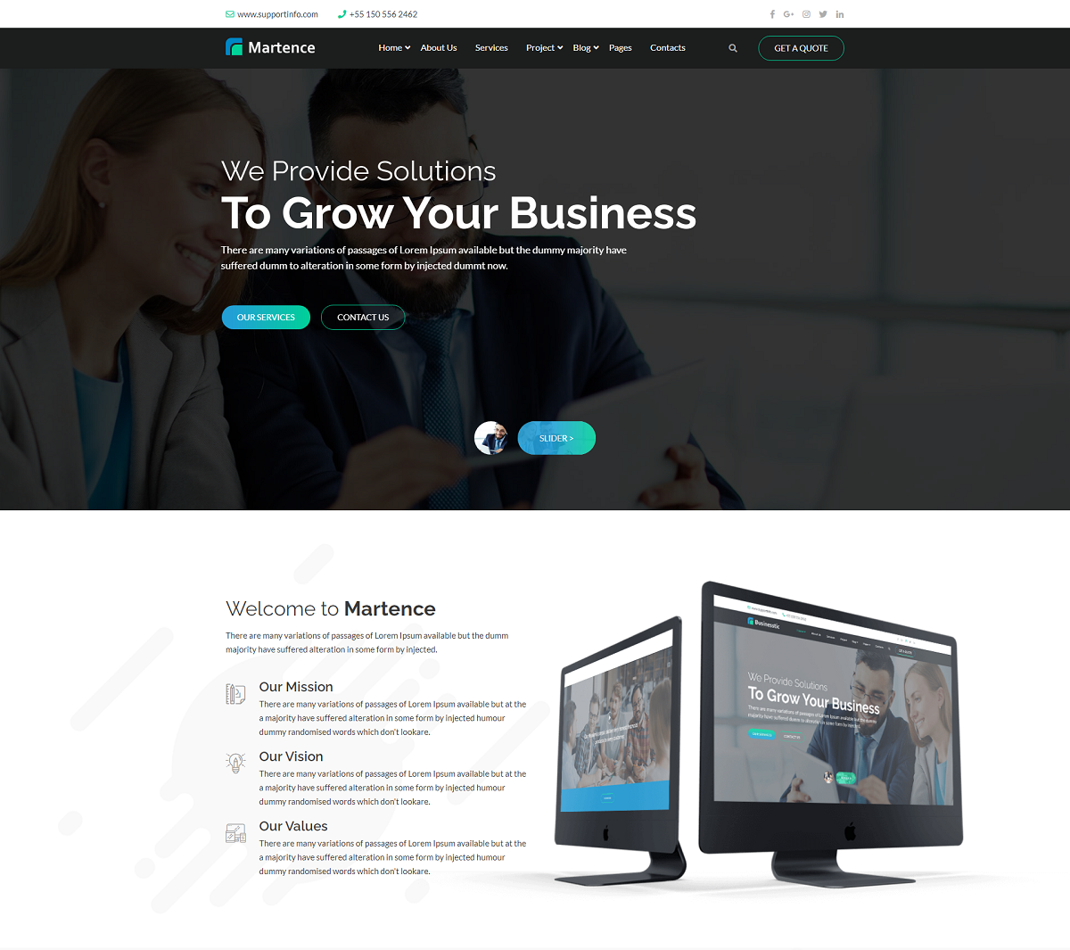 黑色宽屏的互联网商业服务公司网站Bootstrap模板