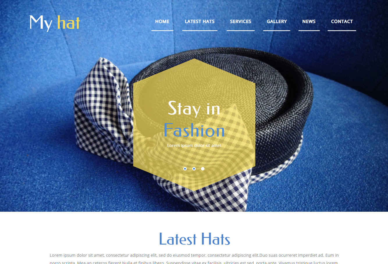 蓝黄色主题帽子设计展示响应式网站模板-Myhat
