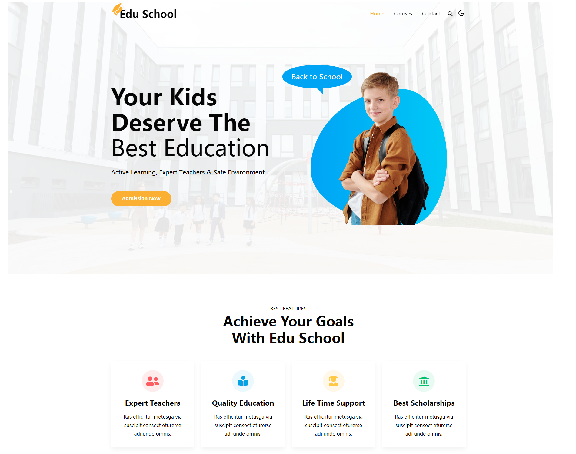 儿童家庭教育网站界面设计模板-EduSchool
