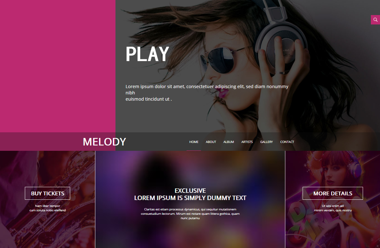 粉色响应式个性音乐俱乐部html5模板-Melody