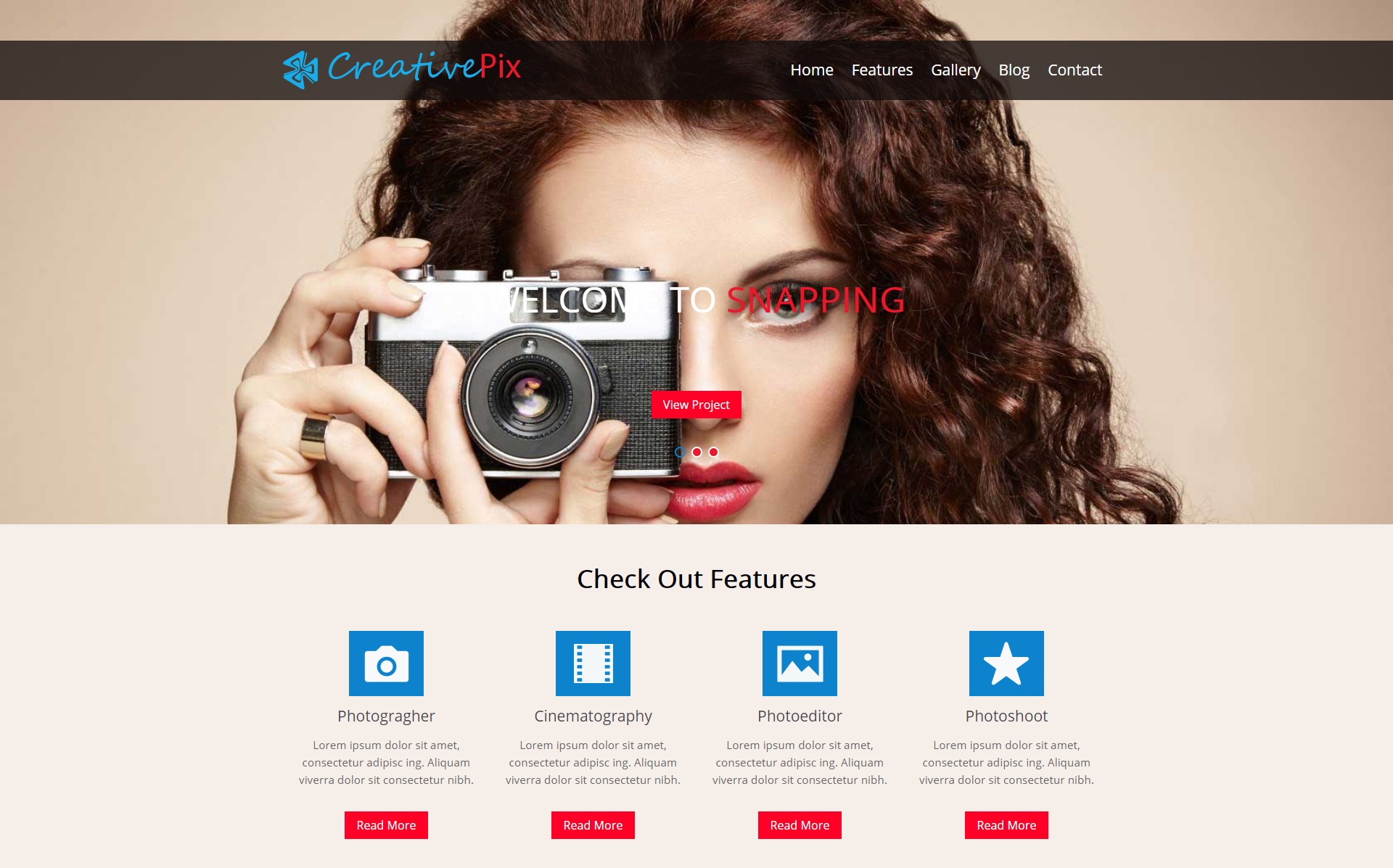 旅行摄影师作品展示bootstrap单页网站模板-CreativePix