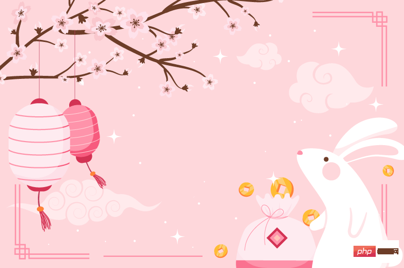 抬头仰望的兔子设计春节背景矢量素材(EPS)