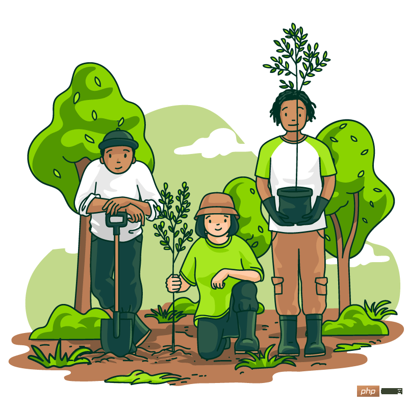 手绘风格三个在田间种树的男子矢量素材(AI+EPS)