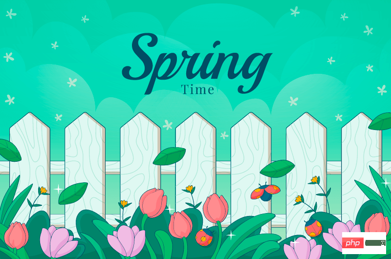 手绘风格美丽的花朵和围栏设计春天背景矢量素材(AI+EPS)