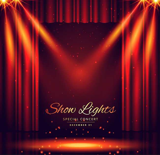 Red curtain stage lighting design vector material