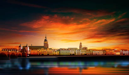 Sunset vector material of seaside city