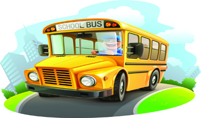Cartoon yellow school bus driving on the road vector material