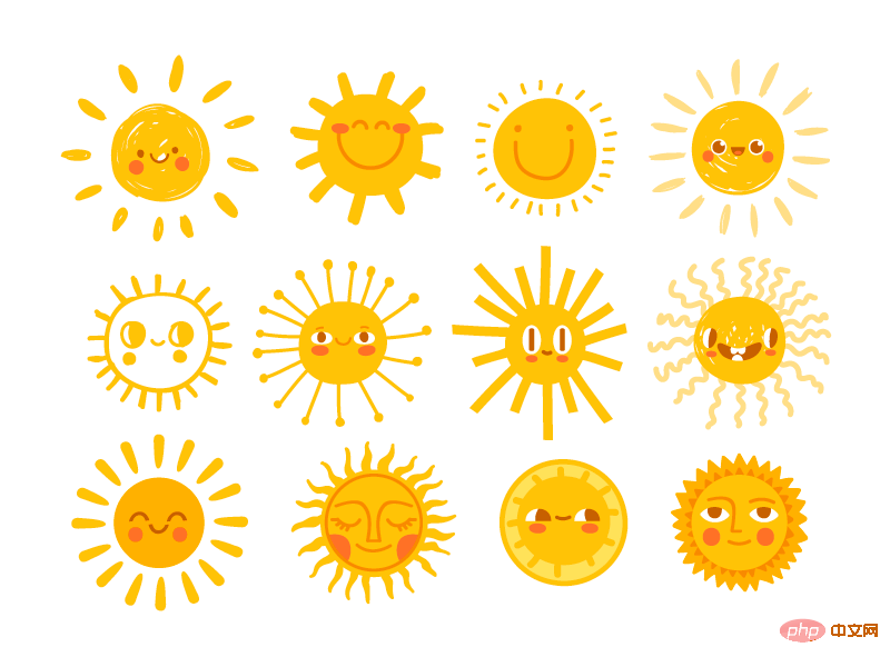 12个手绘风格微笑的太阳矢量素材(EPS)