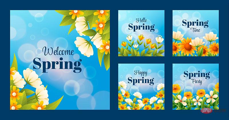 五张漂亮花卉设计的春天背景矢量素材(AI+EPS)