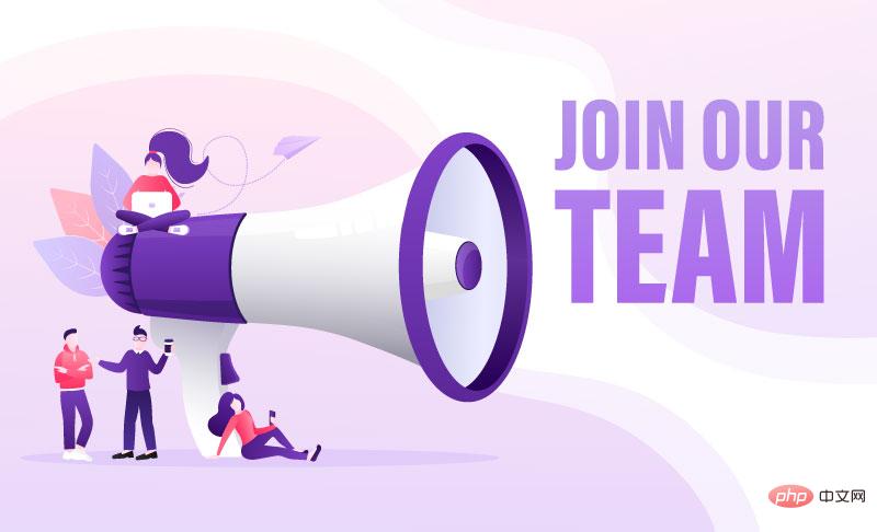 藍白色喇叭和辦公的人們設計 join us 插畫矢量素材(EPS)