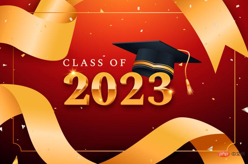 金色丝带和学位帽设计 2023 毕业背景矢量素材(AI+EPS)