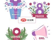 手绘三八女王节标签矢量模板
