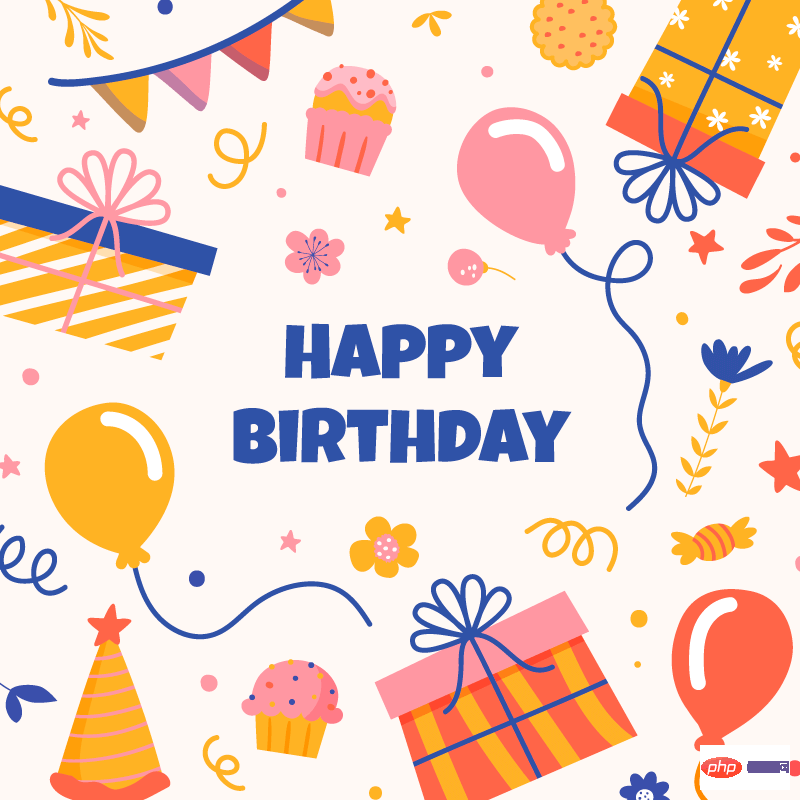 手描き風の誕生日要素デザインお誕生日おめでとう背景ベクター素材 (AI/EPS)