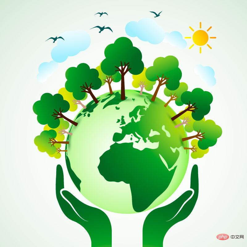 Hands holding the earth covered with trees vector material (EPS)