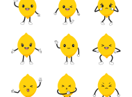 九个不同动作和表情的柠檬矢量素材(EPS)
