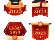 四个红的的 2023 毕业徽章矢量素材(AI+EPS+PNG)