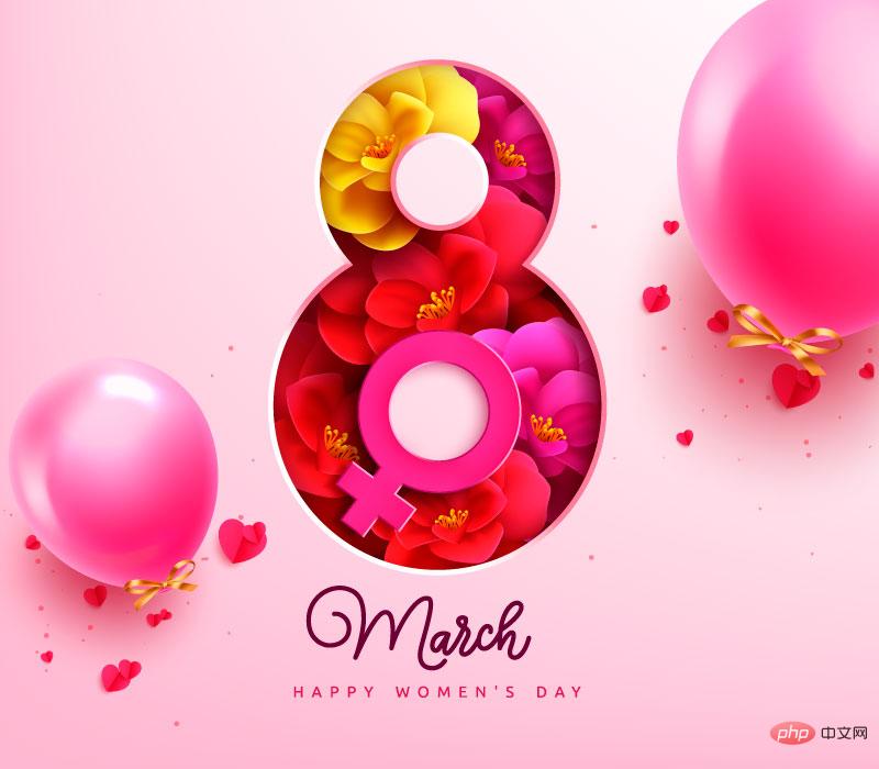 创意数字8和粉色气球设计妇女节+女神节背景图片矢量素材(EPS)