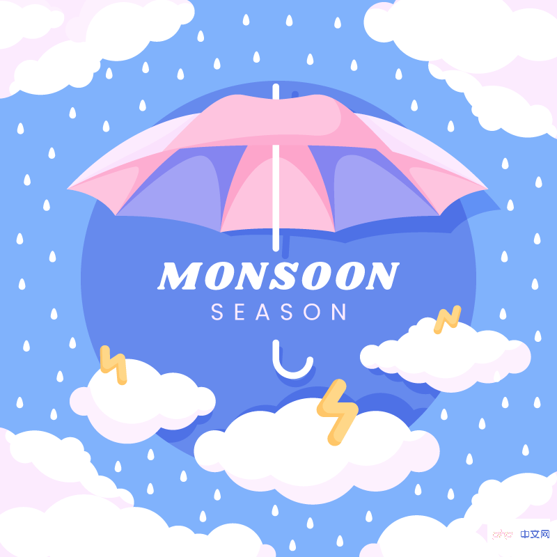 云层雨滴雷电雨伞设计雨季背景矢量素材(AI/EPS)