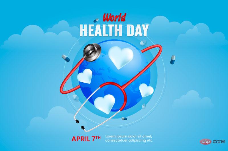 听诊器心脏地球设计世界卫生日矢量素材(AI+EPS)