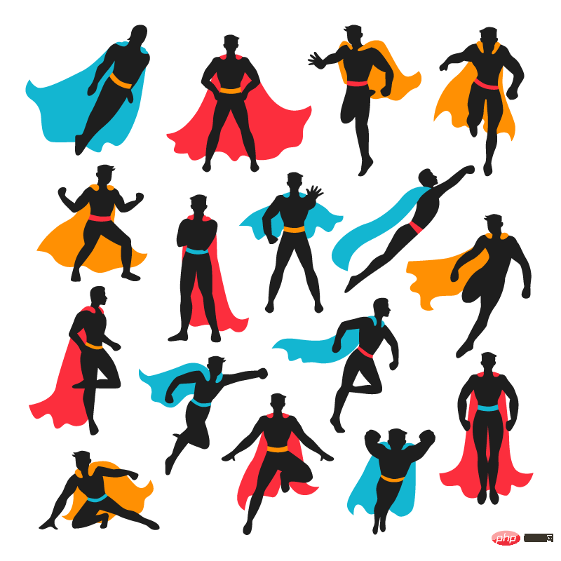 Superhero silhouettes in different color capes and different poses Vector material (EPS/free PNG)