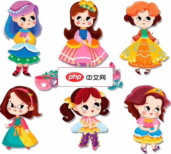 卡通风格多彩小女孩插画集矢量