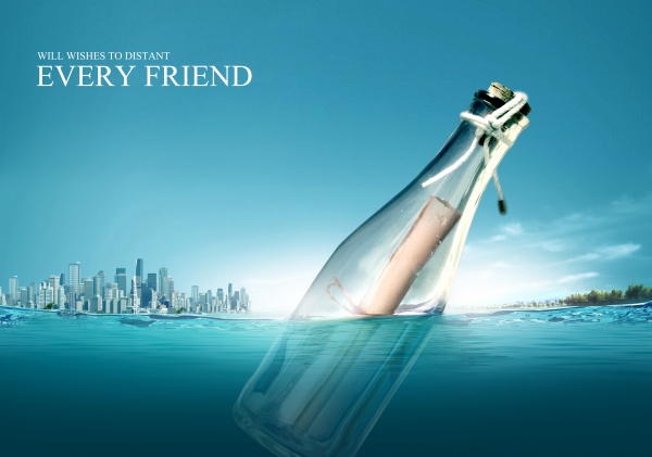 Wishing bottle PSD advertising poster design